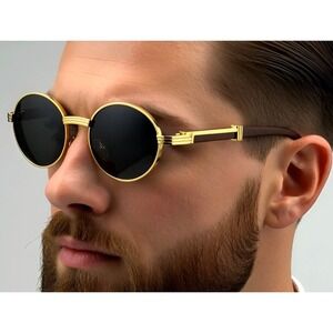 Mens Hip Hop Gold Frame Sunglasses Pilot Dark Lenses Vintage Style Designer 2026